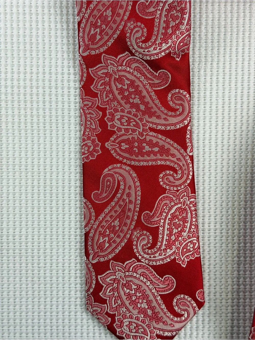 Paul Fredrick Red & Silver Classy Paisley Silk-Style Tie- Professional Style